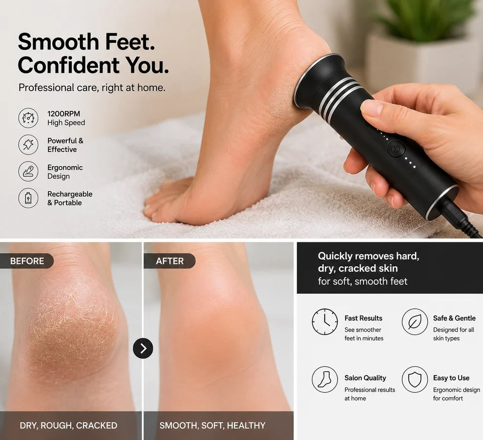 Feet, Rechargeable Callus Remover with Replacement Discs – Black
