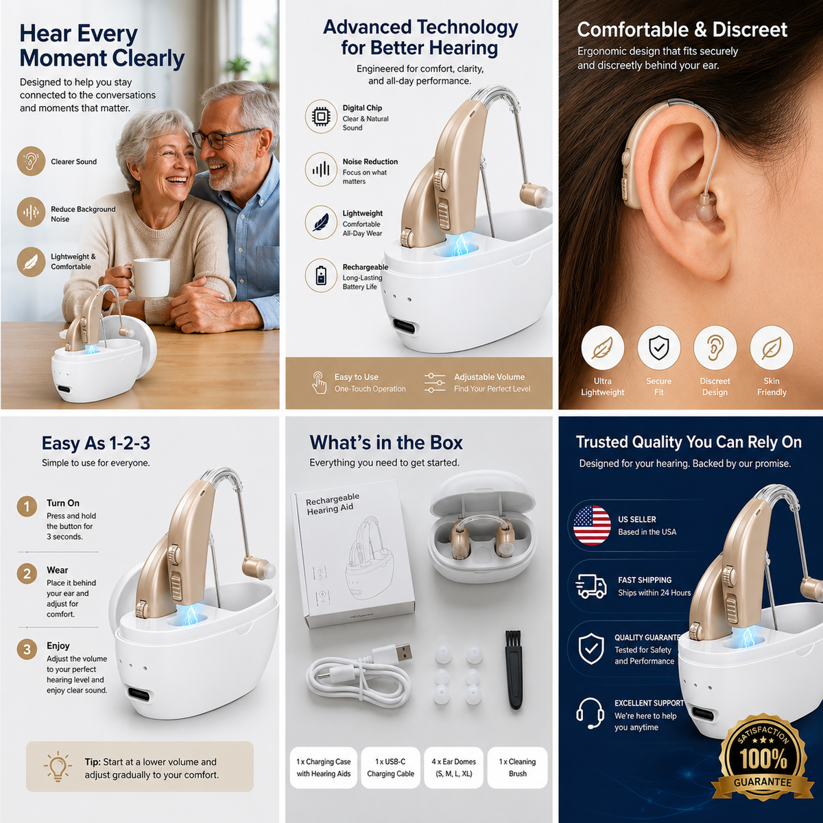 Hearing Aids Hearing Amplifiers for Seniors Rechargeable with Noise Cancelling