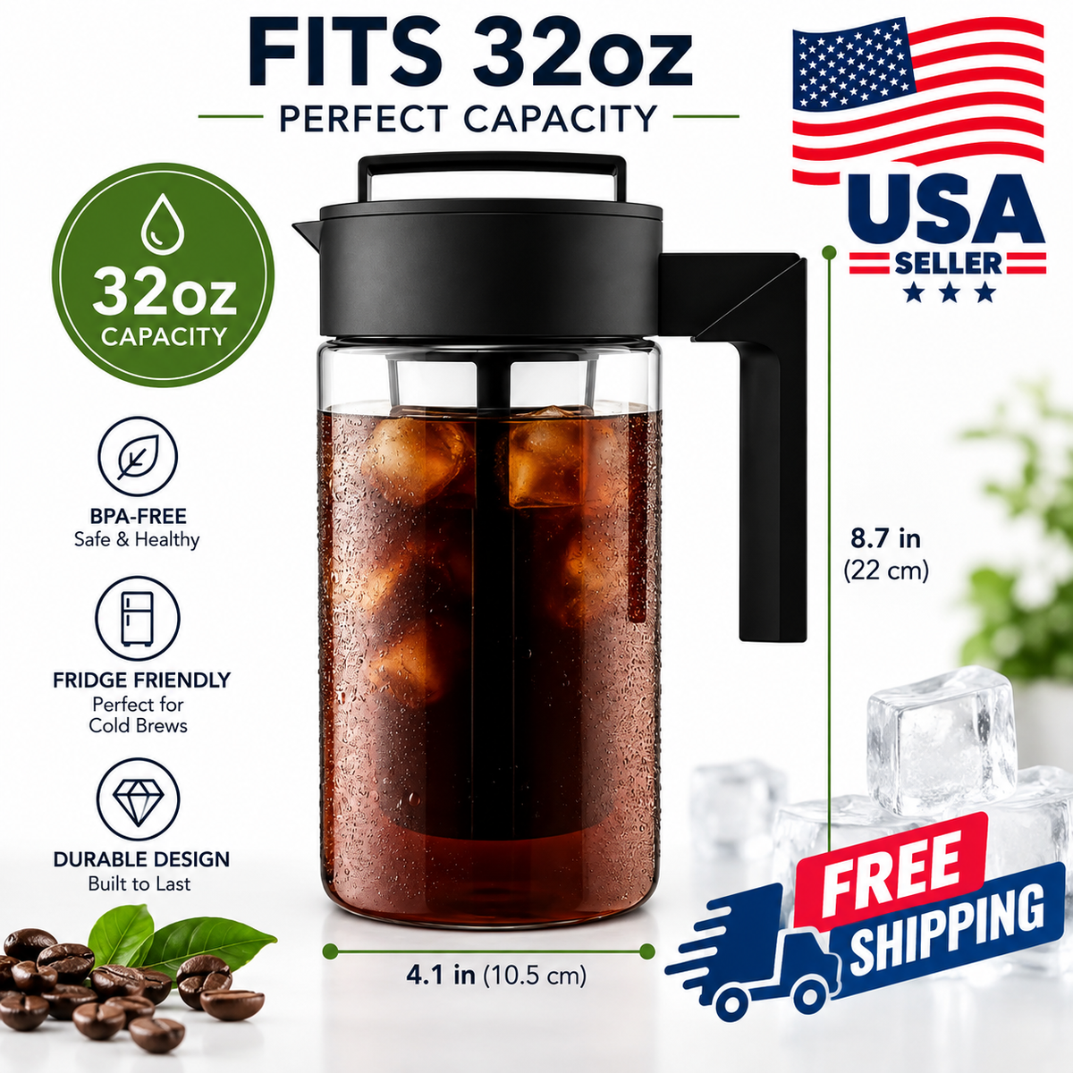 Deluxe Brew 32 Oz Cold Brew Coffee Maker – Large Capacity Coffee Infuser Pitcher