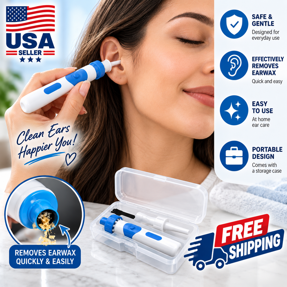 Cordless Electric Ear Wax Remover – Vacuum Ear Cleaner & Painless Ear Cleaning Tool