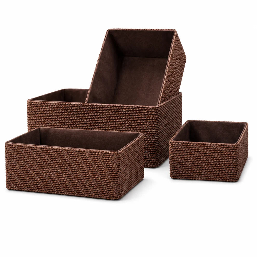 Woven Storage Baskets Set of 4 – Recycled Paper Rope Baskets for Shelves, Drawers, Cabinets & Home Organization