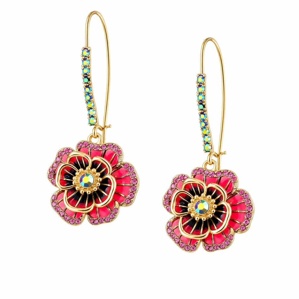 Rose Flower Dangle Earrings for Women Pink Gold Tone Floral Drop Jewelry