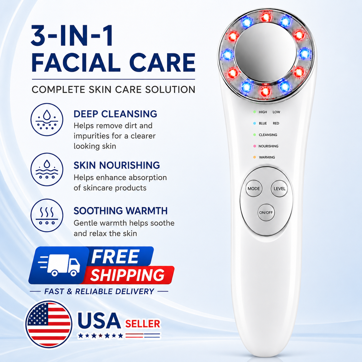 Microcurrent Facial Device 5-in-1 Face Massager for Skin Tightening & Lifting – Facial Care Tool
