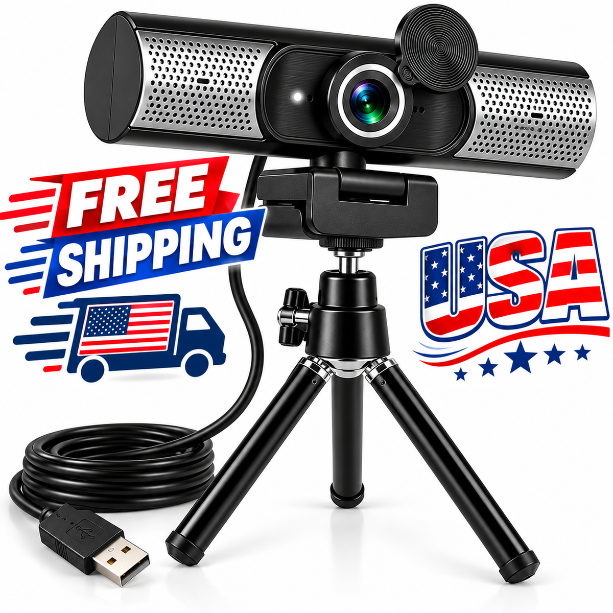 1080P Full HD USB Webcam with Built-in Microphone & Speakers – HD Camera for Video Calls, Online Meetings & Streaming