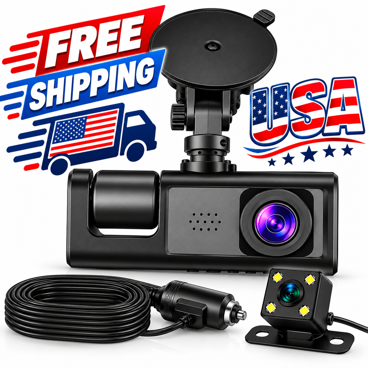 Smart 3-Channel Dash Cam 1080P – Triple Lens Car Camera, Front & Rear View, Traffic Recorder with Night Vision