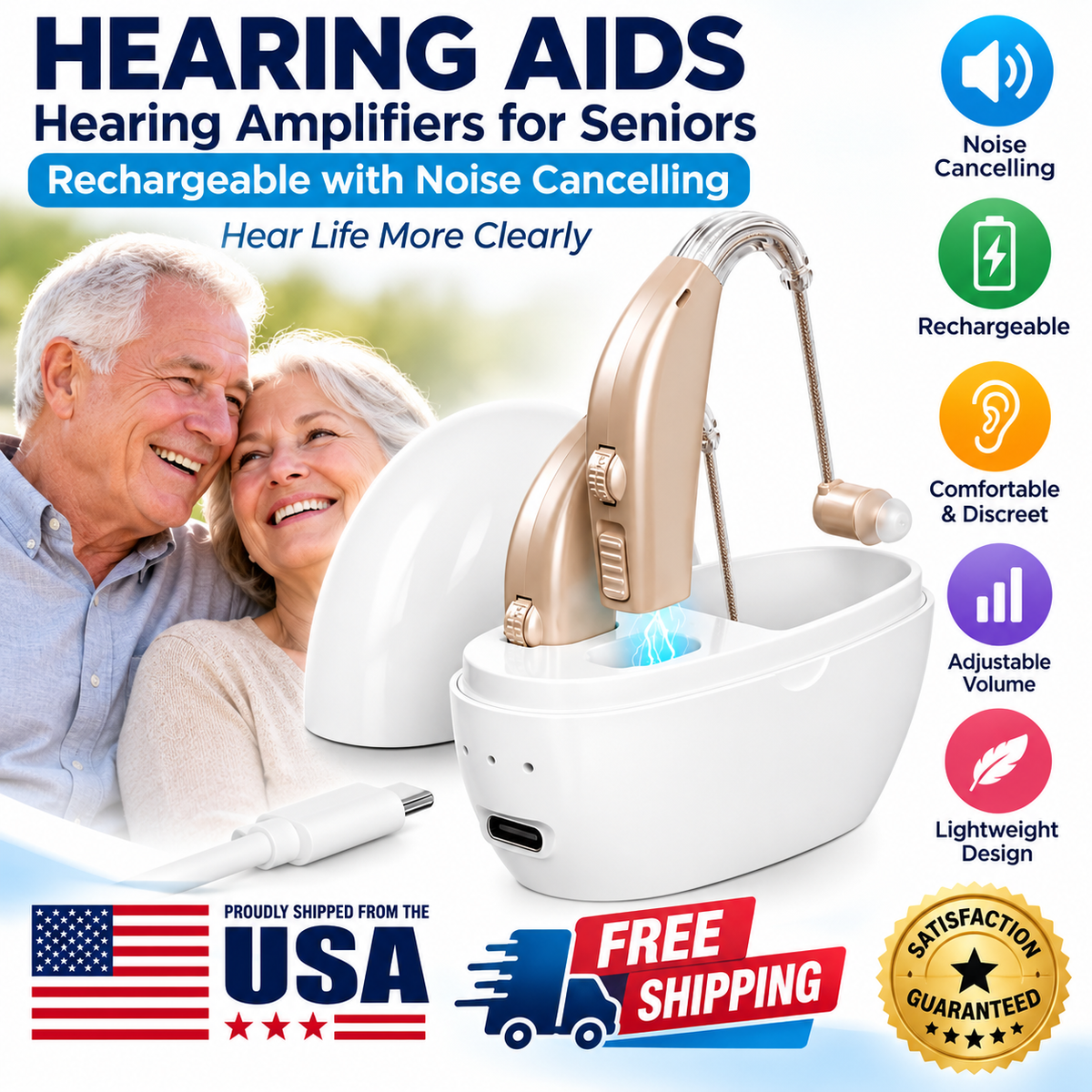 Hearing Aids Hearing Amplifiers for Seniors Rechargeable with Noise Cancelling