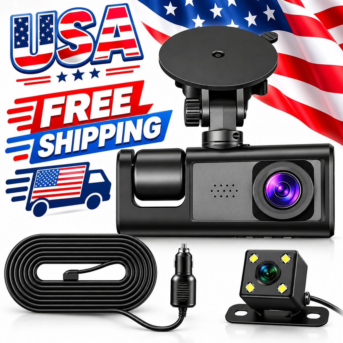 Smart 3-Channel Dash Cam 1080P – Triple Lens Car Camera, Front & Rear View, Traffic Recorder with Night Vision