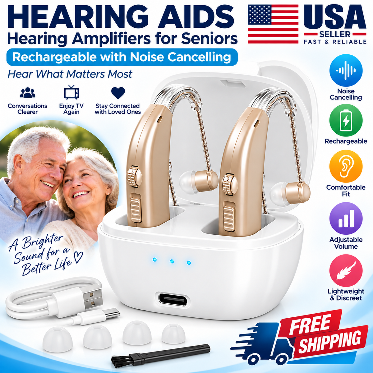Hearing Aids Hearing Amplifiers for Seniors Rechargeable with Noise Cancelling