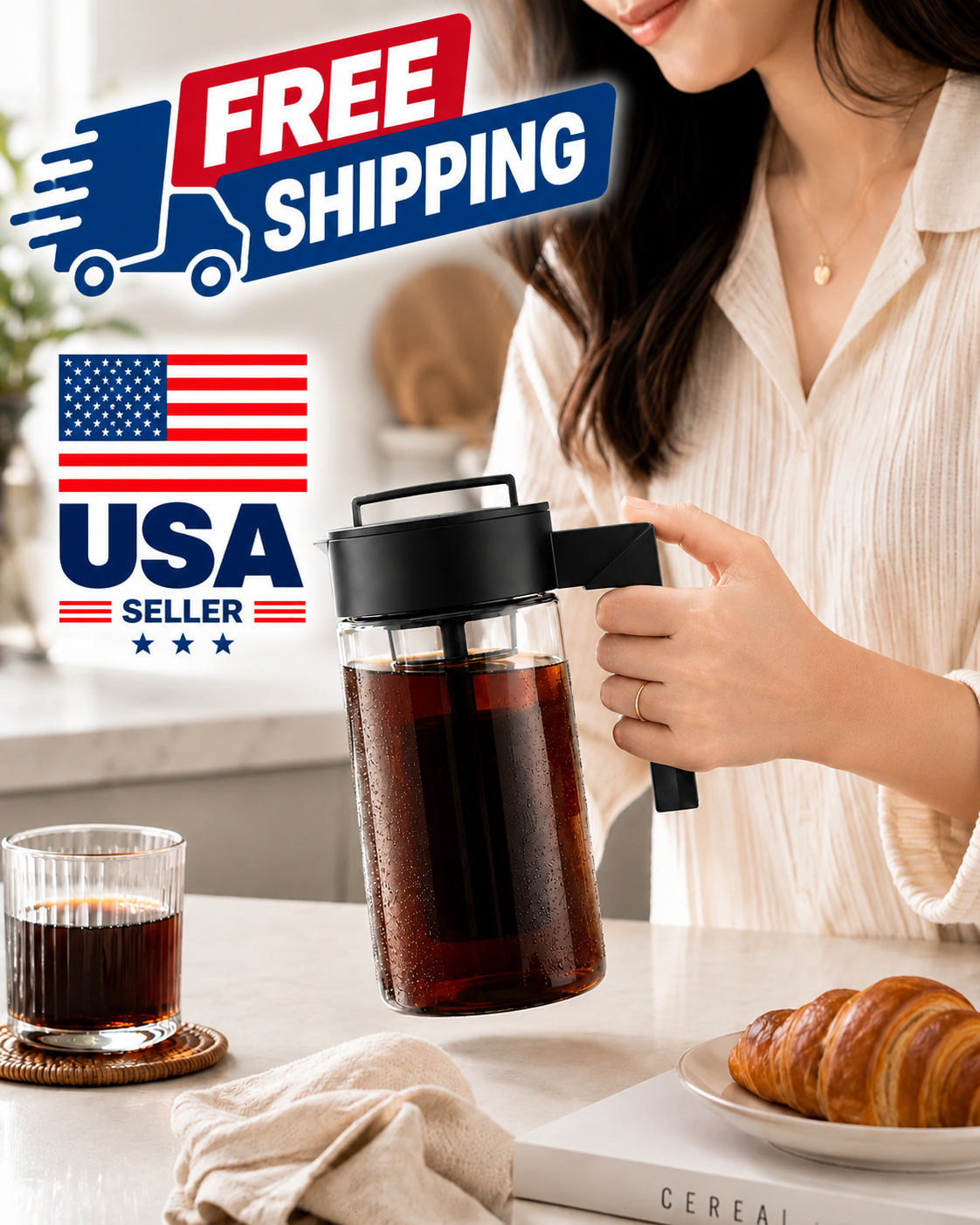 Deluxe Brew 32 Oz Cold Brew Coffee Maker – Large Capacity Coffee Infuser Pitcher