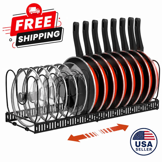 Pot and Pan Organizer Rack for Cabinet – Cookware Storage Rack for Pots, Pans & Lids, Black