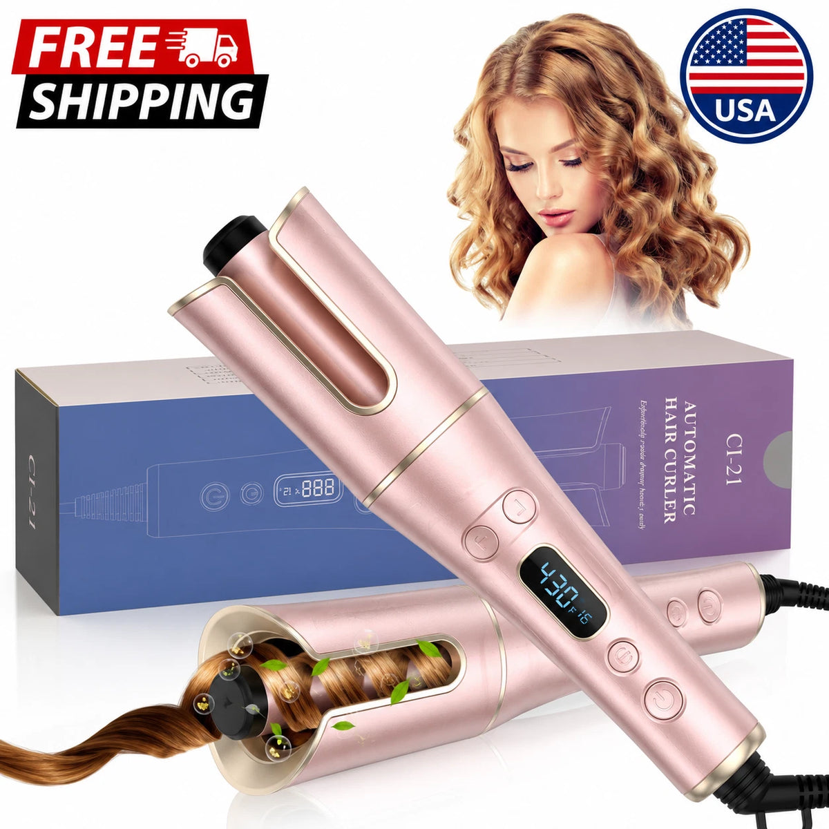 Automatic Hair Curler, Rotating Curling Iron with LCD Display, 1" Barrel, 4 Heat Settings & 3 Timers